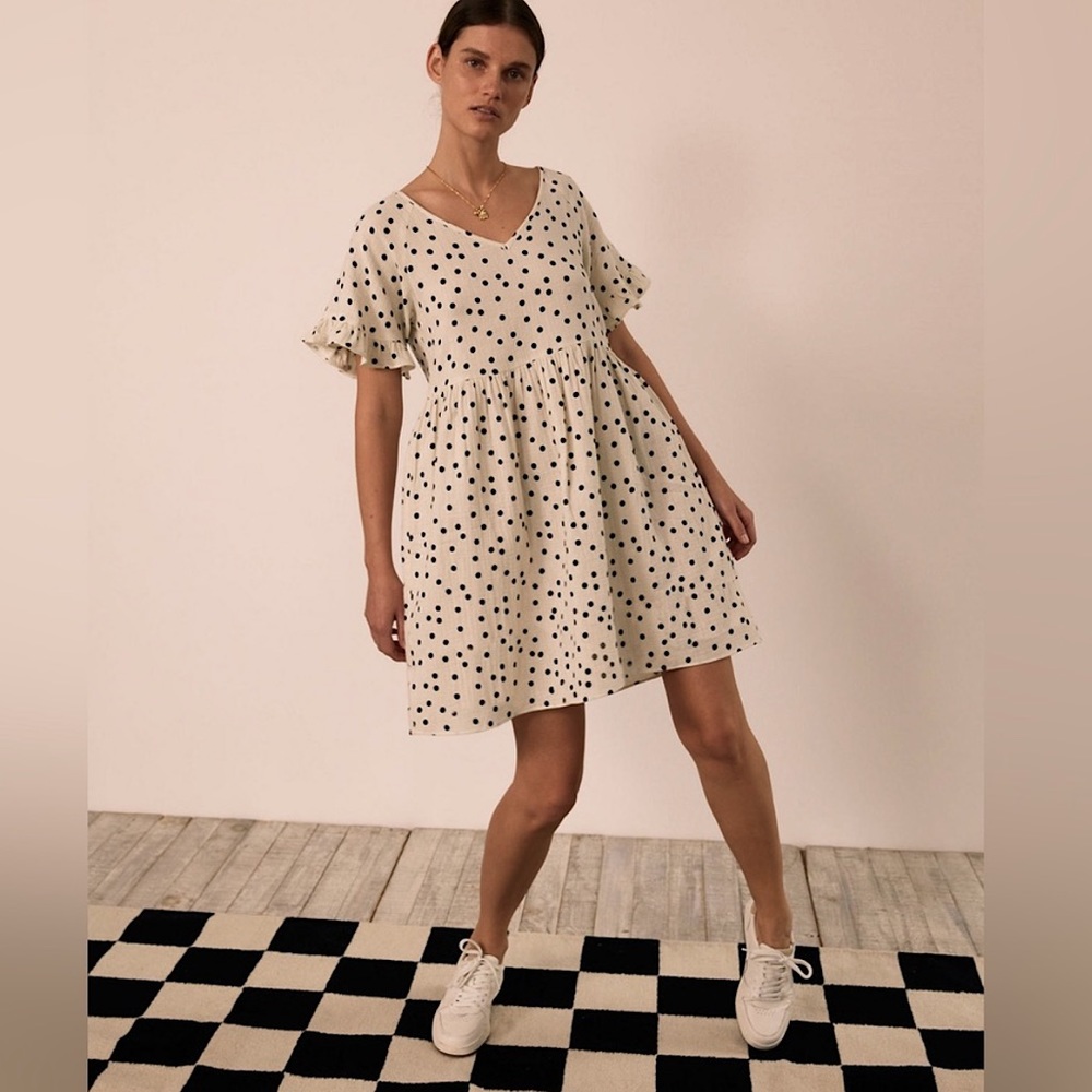 Madewell Lightspun Polka Dot Ruffle Babydoll Dress